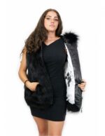 Gilet volpe colore nero 44 chiusura zip cappuccio pelle e pelliccia tasche esterne