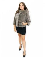 Visone orizzontale giacca tortora cashmere 48 manica tre quarti con tasche esterne e ganci