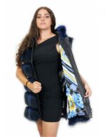 Gilet volpe colore blu 46 chiusura zip cappuccio tasche esterne zip laterali