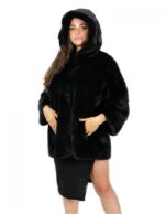 Mantella con manica e cappuccio 52 visone trasversale con tasche esterne morbida