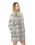 Cappottino zaffiro in visone orizzontale con pistagna 46 lungo 80 centimetri con coulisse vita
