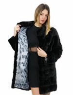 Schwarzer horizontaler Nerzmantel mit Pistagna 50 80 cm lang mit Kordelzug Taille – Bild 6