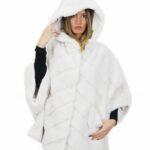 Pelliccia visone taglia 44 bianco mantella lungo 72 centimetri cappuccio donna