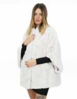 Pelliccia visone taglia 44 bianco mantella lungo 72 centimetri cappuccio donna