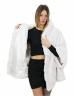 Pelliccia visone taglia 44 bianco mantella lungo 72 centimetri cappuccio donna