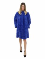 Cappotto 92 centimetri visone orizzontale pervinca 50 con tasche esterne e chiusura ganci