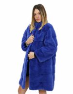 Cappotto 92 centimetri visone orizzontale pervinca 50 con tasche esterne e chiusura ganci