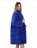 Cappotto 92 centimetri visone orizzontale pervinca 50 con tasche esterne e chiusura ganci