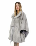 Mink cape sapphire 46 full leather belt matching waist pistagna neck external pockets - Image 3