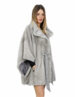 Mink cape sapphire 46 full leather belt matching waist pistagna neck external pockets - Image 4