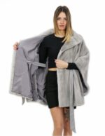 Mink cape sapphire 46 full leather belt matching waist pistagna neck external pockets - Image 7