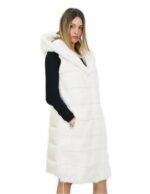Vest 94 cm optic white horizontal mink and rex 54 fur drawstring hood - Image 4