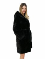 Cintura pelliccia visone nero 42 cappotto lungo 100 centimetri con cappuccio tasche esterne