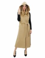 Smanicato cammello lungo in cashmere 48 con cintura chiusura ganci e tasche esterne