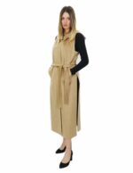 Smanicato cammello lungo in cashmere 48 con cintura chiusura ganci e tasche esterne