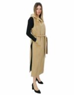 Smanicato cammello lungo in cashmere 48 con cintura chiusura ganci e tasche esterne