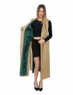Smanicato cammello lungo in cashmere 48 con cintura chiusura ganci e tasche esterne