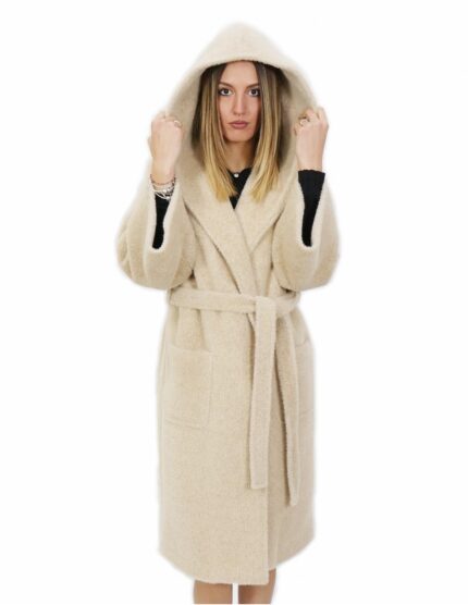 Cappotto in cashmere 44 di alta qualita colore beige con cappuccio e tasche esterne