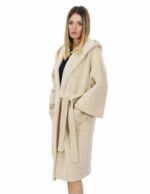 High quality beige cashmere coat 44 with hood and external pockets - Image 3
