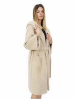 High quality beige cashmere coat 44 with hood and external pockets - Image 4