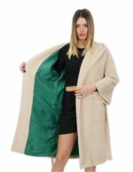 Cappotto in cashmere 52 di alta qualita colore beige con cappuccio e tasche esterne
