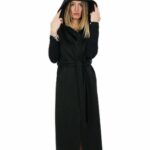 Smanicato nero lungo in cashmere 42 con cintura chiusura ganci e tasche esterne