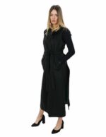 Smanicato nero lungo in cashmere 50 con cintura chiusura ganci e tasche esterne