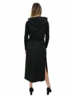 Smanicato nero lungo in cashmere 50 con cintura chiusura ganci e tasche esterne