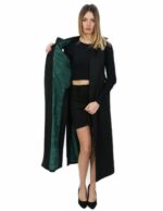 Smanicato nero lungo in cashmere 50 con cintura chiusura ganci e tasche esterne