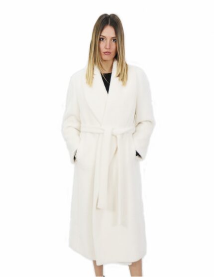 Cappotto 46 colore bianco lungo 130 centimetri collo sciallato in cashmere di alta qualita e tasche esterne