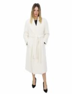 Cappotto 50 colore bianco lungo 130 centimetri collo sciallato in cashmere di alta qualita e tasche esterne
