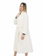 Cappotto 50 colore bianco lungo 130 centimetri collo sciallato in cashmere di alta qualita e tasche esterne