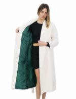 Cappotto 50 colore bianco lungo 130 centimetri collo sciallato in cashmere di alta qualita e tasche esterne