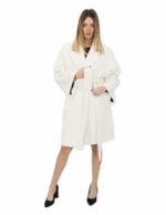 Cappotto 52 colore bianco lungo 100 centimetri collo sciallato in cashmere di alta qualita e tasche esterne