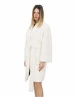Cappotto 52 colore bianco lungo 100 centimetri collo sciallato in cashmere di alta qualita e tasche esterne