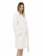 Cappotto 52 colore bianco lungo 100 centimetri collo sciallato in cashmere di alta qualita e tasche esterne