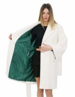 Cappotto 52 colore bianco lungo 100 centimetri collo sciallato in cashmere di alta qualita e tasche esterne