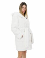 Cappotto pelliccia 56 visone bianco con cappuccio 91 centimetri orizzontale tasche esterne