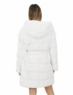 Cappotto pelliccia 56 visone bianco con cappuccio 91 centimetri orizzontale tasche esterne