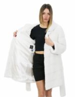 Cappotto pelliccia 56 visone bianco con cappuccio 91 centimetri orizzontale tasche esterne