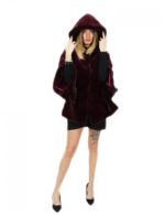 Pelliccia visone taglia 46 rosso rubino mantella lungo 72 centimetri cappuccio donna