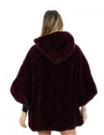 Pelliccia visone taglia 46 rosso rubino mantella lungo 72 centimetri cappuccio donna