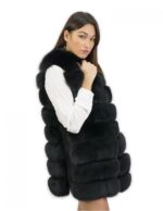 Smanicato pelliccia volpe nero 48 con riporti pelle chiusura ganci alto 78 centimetri