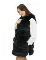Smanicato pelliccia volpe nero 48 con riporti pelle chiusura ganci alto 78 centimetri