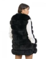 Smanicato pelliccia volpe nero 48 con riporti pelle chiusura ganci alto 78 centimetri
