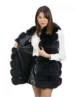 Smanicato pelliccia volpe nero 48 con riporti pelle chiusura ganci alto 78 centimetri