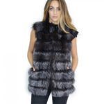 Gilet pelliccia volpe blu grigio antracite con inserti di pelle scamosciata 44-46