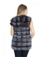 Gilet pelliccia volpe blu grigio antracite con inserti di pelle scamosciata 44-46