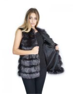 Gilet pelliccia volpe blu grigio antracite con inserti di pelle scamosciata 44-46