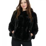 Horizontal mink jacket 46 blackglama collar crater sleeve three quarters short